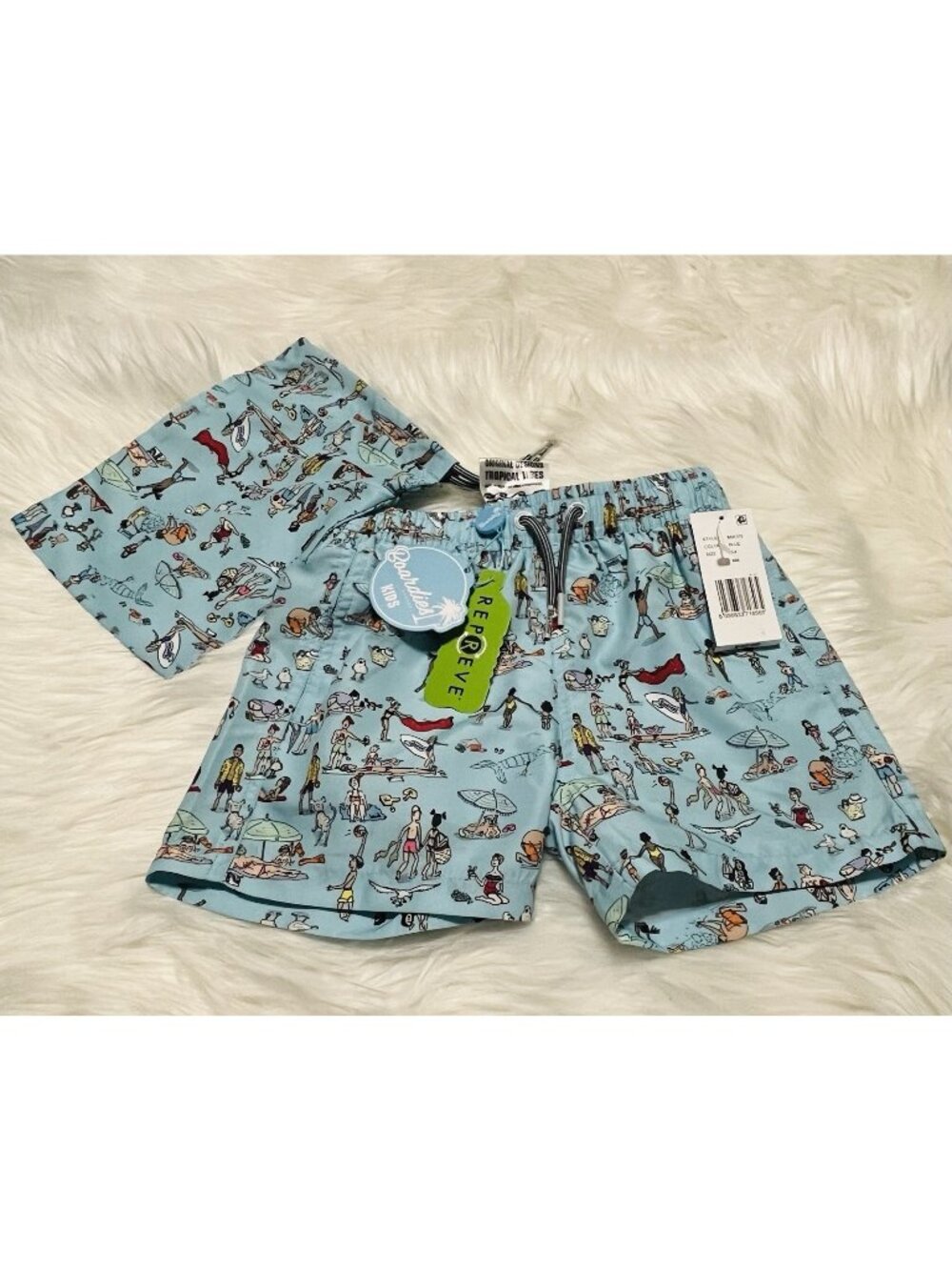 NEW Boardies Apparel Boy's Beach Folk Swim Trunks Light Blue Wet Bag Age 3/4Y